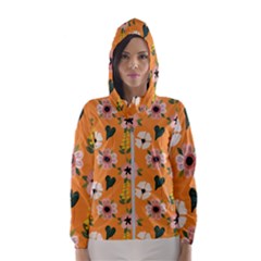 Flower Orange Pattern Floral Women s Hooded Windbreaker by Dutashop