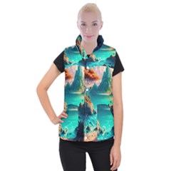 Tropical Paradise Beach Ocean Shore Sea Fantasy Women s Button Up Vest by Pakemis