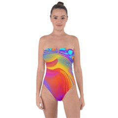 Liquid Art Pattern Tie Back One Piece Swimsuit by GardenOfOphir