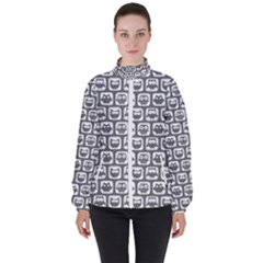 Gray And White Owl Pattern Women s High Neck Windbreaker