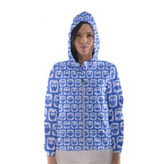 Blue And White Owl Pattern Women s Hooded Windbreaker by GardenOfOphir