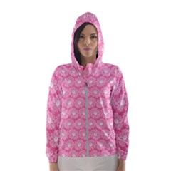 Pink Gerbera Daisy Vector Tile Pattern Women s Hooded Windbreaker by GardenOfOphir