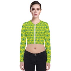 Gerbera Daisy Vector Tile Pattern Long Sleeve Zip Up Bomber Jacket by GardenOfOphir