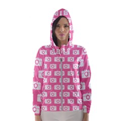 Pink Modern Chic Vector Camera Illustration Pattern Women s Hooded Windbreaker by GardenOfOphir