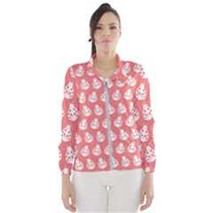 Coral And White Lady Bug Pattern Women s Windbreaker by GardenOfOphir