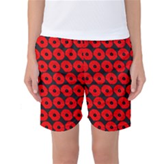 Charcoal And Red Peony Flower Pattern Women s Basketball Shorts by GardenOfOphir