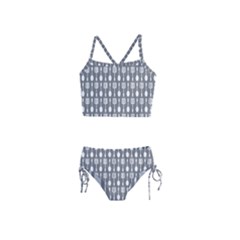 Gray And White Kitchen Utensils Pattern Girls  Tankini Swimsuit by GardenOfOphir