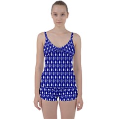 Indigo Spatula Spoon Pattern Tie Front Two Piece Tankini by GardenOfOphir