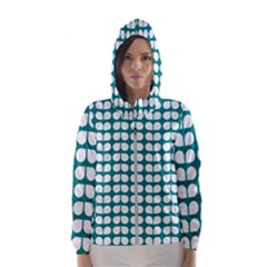 Teal And White Leaf Pattern Women s Hooded Windbreaker by GardenOfOphir