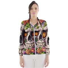 Gothic Skull With Flowers - Cute And Creepy Women s Windbreaker by GardenOfOphir