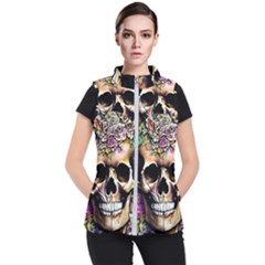 Skeleton Skull Cottagecore Women s Puffer Vest by GardenOfOphir