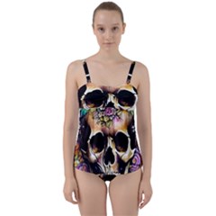 Skeleton Skull Cottagecore Twist Front Tankini Set by GardenOfOphir