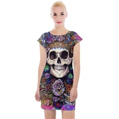 Dead Cute Skull Floral Cap Sleeve Bodycon Dress by GardenOfOphir