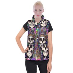 Dead Cute Skull Floral Women s Button Up Vest by GardenOfOphir