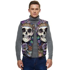 Dead Cute Skull Floral Men s Short Button Up Puffer Vest	 by GardenOfOphir