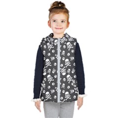 Skull-crossbones-seamless-pattern-holiday-halloween-wallpaper-wrapping-packing-backdrop Kids  Hooded Puffer Vest by Ravend