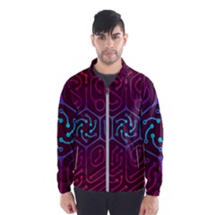 Circuit Hexagonal Geometric Pattern Background Purple Men s Windbreaker by Jancukart