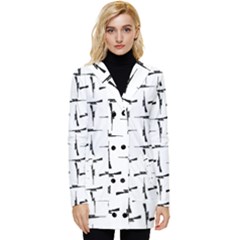 Precision Pursuit: Hunting Motif Black And White Pattern Button Up Hooded Coat  by dflcprintsclothing