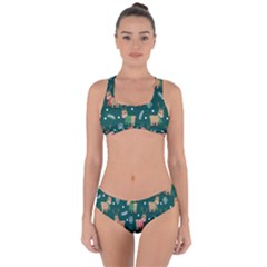 Cute Christmas Pattern Doodle Criss Cross Bikini Set