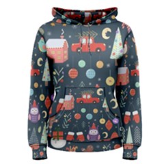 Vector Set Cute Christmas Elements Santa-penguin Deer Bear Fox Owl Trees Snowman Bird Angel More Women s Pullover Hoodie