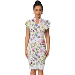 Bunch Of Flowers Vintage Frill Sleeve V-neck Bodycon Dress by zappwaits