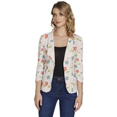 Floral-pattern-wallpaper-retro Women s One-button 3/4 Sleeve Short Jacket by Semog4