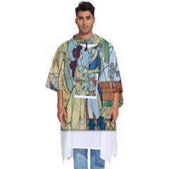 Stained Glass Rose Flower Men s Hooded Rain Ponchos by Salman4z
