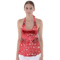 Christmas Pattern Red Babydoll Tankini Top