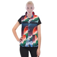 Sea Ocean Waves Rocks Sunset Artwork Women s Button Up Vest by Jancukart