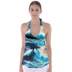 Tsunami Waves Ocean Sea Nautical Nature Water Arts Babydoll Tankini Top