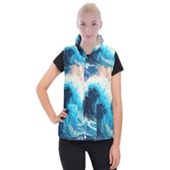 Tsunami Waves Ocean Sea Nautical Nature Water Arts Women s Button Up Vest by Jancukart