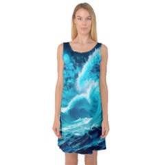 Waves Ocean Sea Tsunami Nautical 3 Sleeveless Satin Nightdress by Jancukart