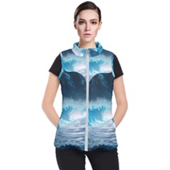 Thunderstorm Storm Tsunami Waves Ocean Sea Women s Puffer Vest by Jancukart