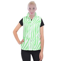 Green Zebra Vibes Animal Print  Women s Button Up Vest by ConteMonfrey