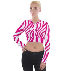 Pink Fucsia Zebra Vibes Animal Print Long Sleeve Cropped Velvet Jacket by ConteMonfrey