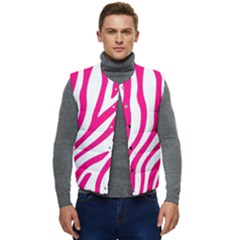 Pink Fucsia Zebra Vibes Animal Print Men s Short Button Up Puffer Vest	 by ConteMonfrey