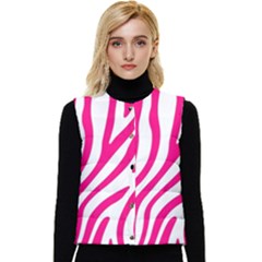 Pink Fucsia Zebra Vibes Animal Print Women s Short Button Up Puffer Vest by ConteMonfrey