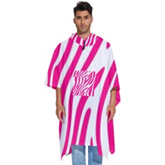 Pink Fucsia Zebra Vibes Animal Print Men s Hooded Rain Ponchos by ConteMonfrey
