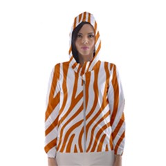 Orange Zebra Vibes Animal Print   Women s Hooded Windbreaker by ConteMonfrey