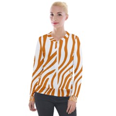 Orange Zebra Vibes Animal Print   Velvet Zip Up Jacket by ConteMonfrey