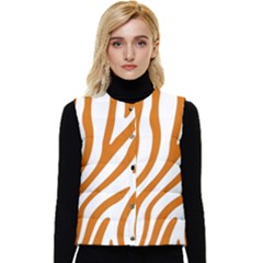 Orange Zebra Vibes Animal Print   Women s Short Button Up Puffer Vest
