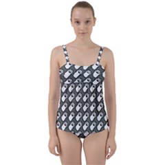 Grey And White Little Paws Twist Front Tankini Set by ConteMonfrey