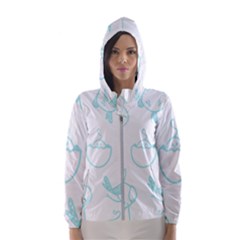 Birds Seamless Pattern Blue Women s Hooded Windbreaker by ConteMonfrey