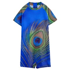 Blue Peacock Feather Kids  Boyleg Half Suit Swimwear by Amaryn4rt