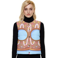 Dessert Food Donut Sweet Decor Chocolate Bread Women s Short Button Up Puffer Vest