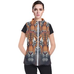 Tiger Animal Feline Predator Portrait Carnivorous Women s Puffer Vest by Uceng