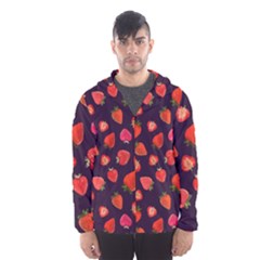 Strawberry On Black Men s Hooded Windbreaker by SychEva