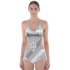 Strip-gray Cut-out One Piece Swimsuit by nateshop