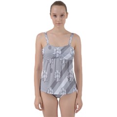 Strip-gray Twist Front Tankini Set by nateshop