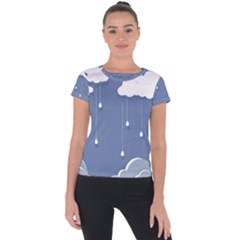 Clouds Rain Paper Raindrops Weather Sky Raining Short Sleeve Sports Top  by Ravend